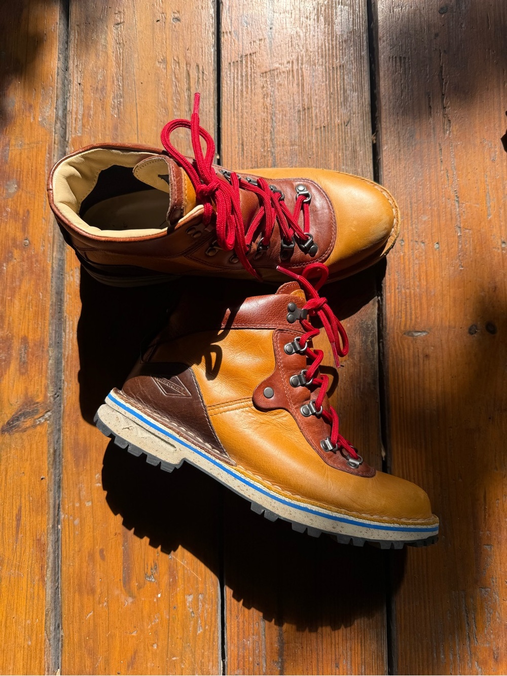 Merrell Two-Tone Tan and Brown Hiking Boots with Red Laces